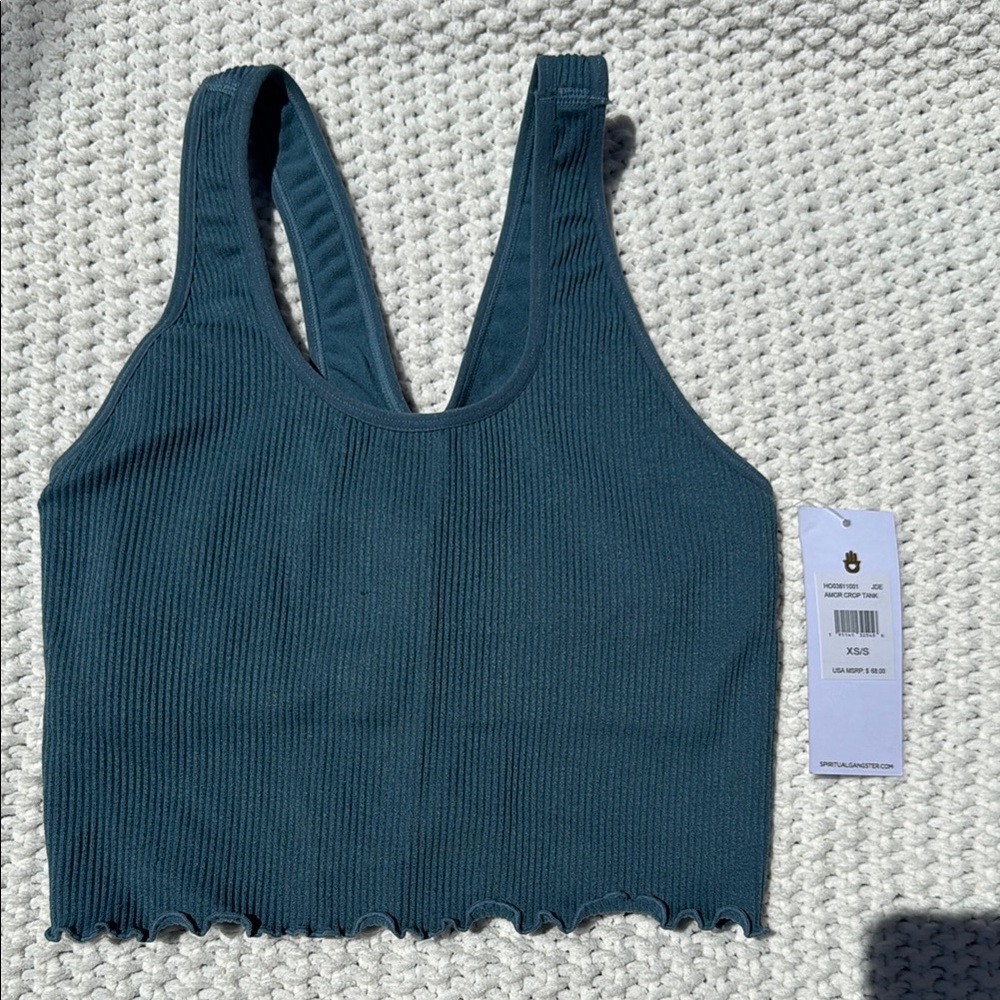 Teal Ribbed Tank Top and Leggings set